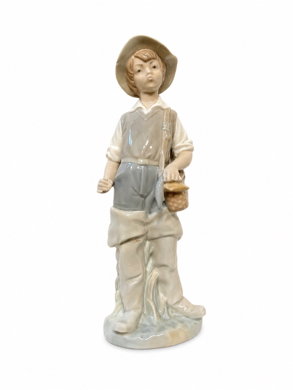 Lladró Boy Holding Fish Porcelain Spain Vintage Figurine